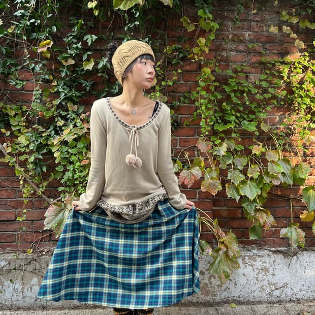 티티카카 그린 체크패턴 스커트