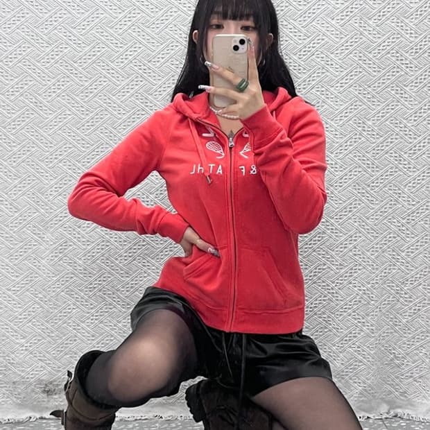 아베크롬비 레트로 Y2K 라켓 코랄오렌지 후드집업 M C12695