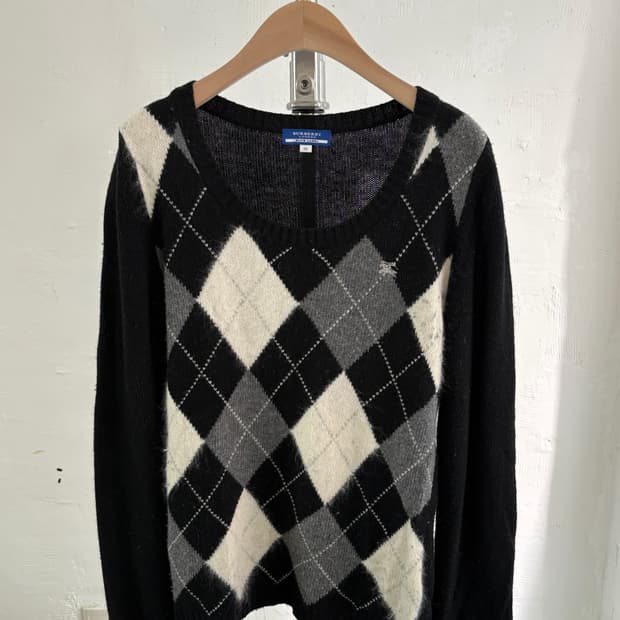 Burberry 버버리 블루라벨 캐시미어 앙고라 아가일 패턴 니트 