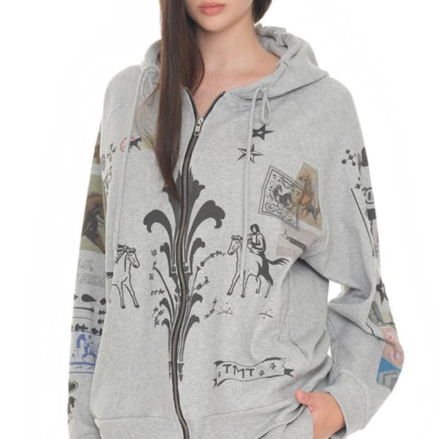 투머치택스 TOOMUCHTAX PRINTED WAFFLE ZIP-UP H