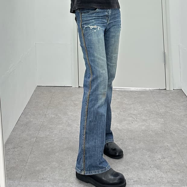 Vintage side line flare cut denim pants