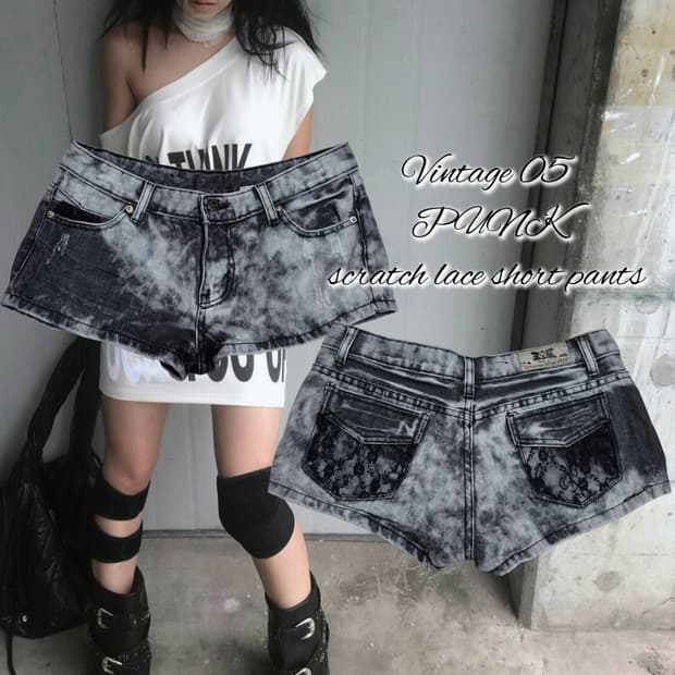 Vintage 05 PUNK scratch lace short pants