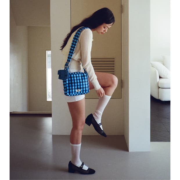 YAHN SISI 깅엄 체크 미니백 블루