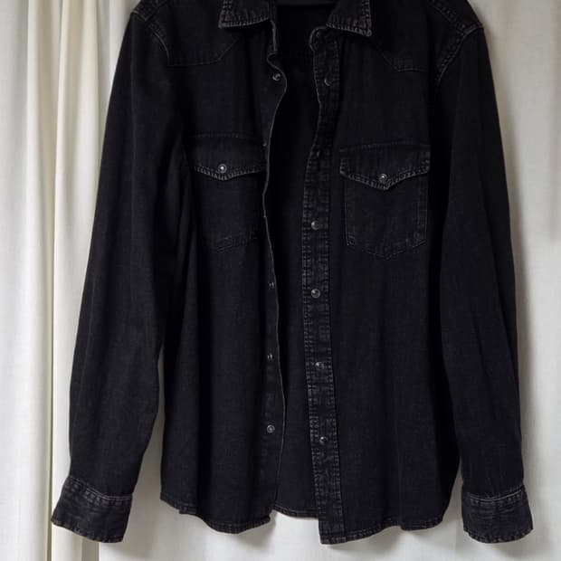 자라 zara 데님 웨스턴 셔츠 L 흑청