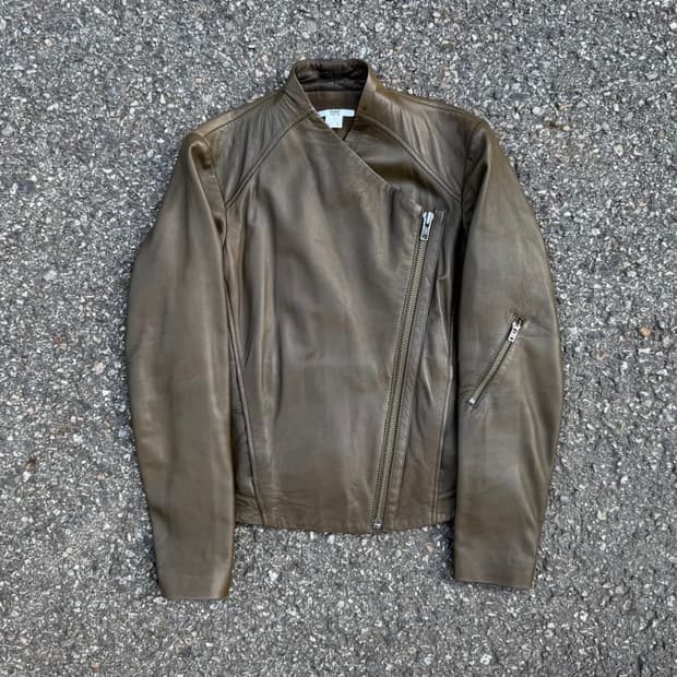 헬무트랭 사선 집업 램스킨 레더 자켓