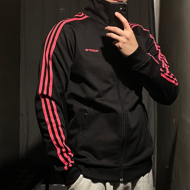 아디다스 00s 블랙 핑크 삼선 스펠아웃 올드스쿨 베켄바우어  져지 M