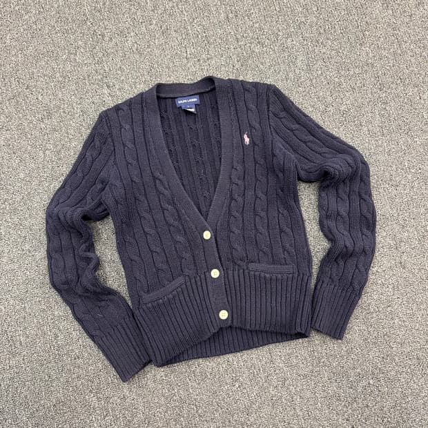 L)랄프로렌 빈티지 네이비 케이블 여성 니트가디건