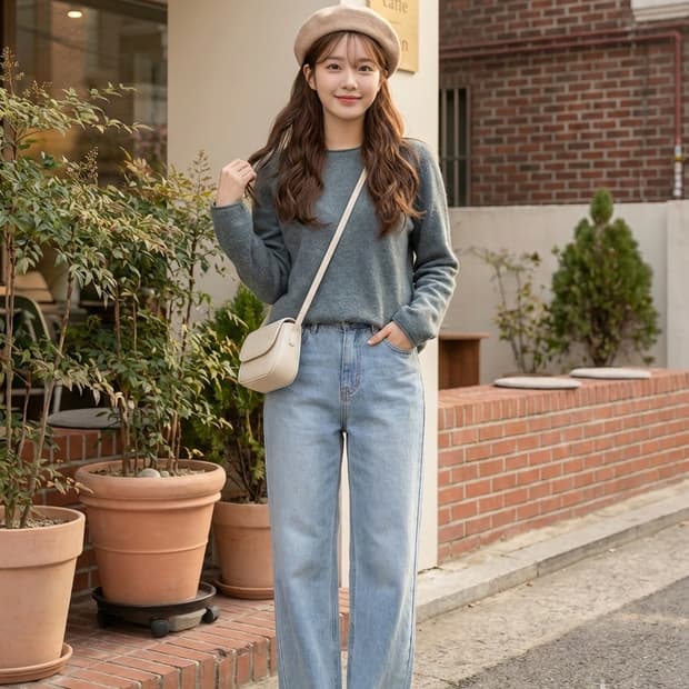 LBL 캐시미어 100% 라운드넥 니트 그레이