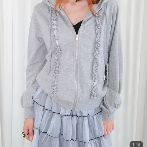 losesleepover 루즈슬립오버 프릴 후드 집업