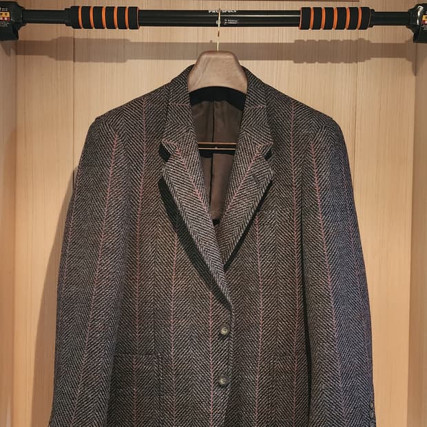 브라운 헤링본 트위드자켓 L