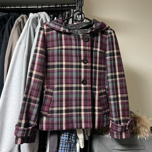 체크 후드 자켓