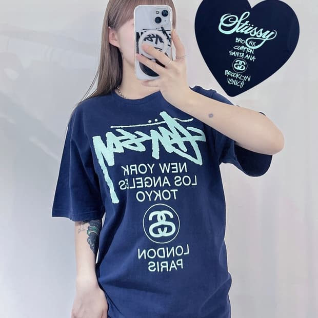 스투시 월드투어 네이비 반팔