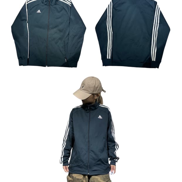 아디다스 네이비 화이트 삼선 트랙탑 져지 L