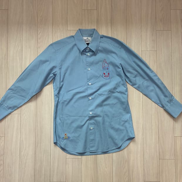 (민트급) Vivienne Westwood 블루 자수 셔츠 46사이즈