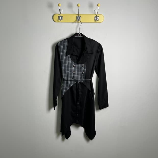 알곤퀸즈 베스트 체크 믹스 블랙 롱 셔츠 원피스