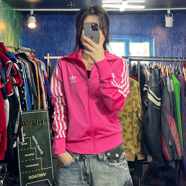 아디다스 핑크 빅로고 파이어버드 져지 95