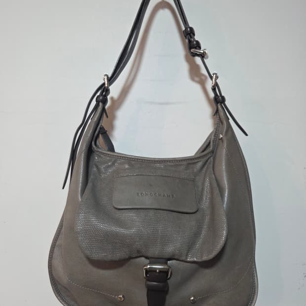 롱샴 가죽 호보백 그레이