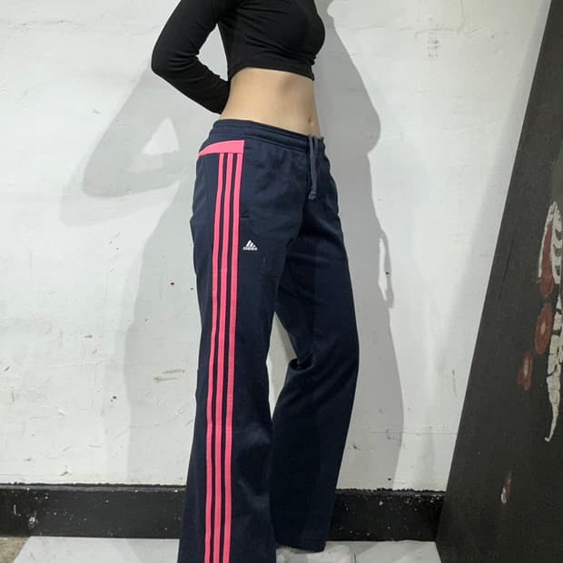 아디다스 네이비 핑크 삼선 와아드 트레이닝 추리닝 팬츠 M 