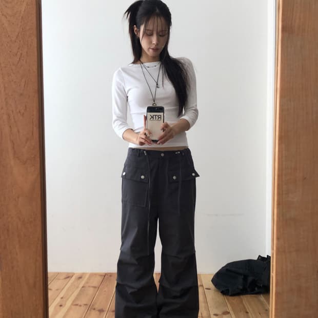 릿킴 스트링 부츠컷팬츠 차콜