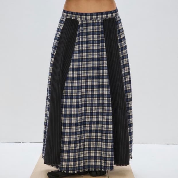 플리즈프로젝트 OVER CHECK MAXI SKIRT, BLUE