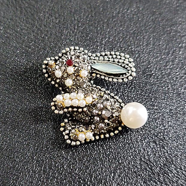 Moon Rabbit 브로치 남자 여자 빈티지 명품 보석 진주 토끼
