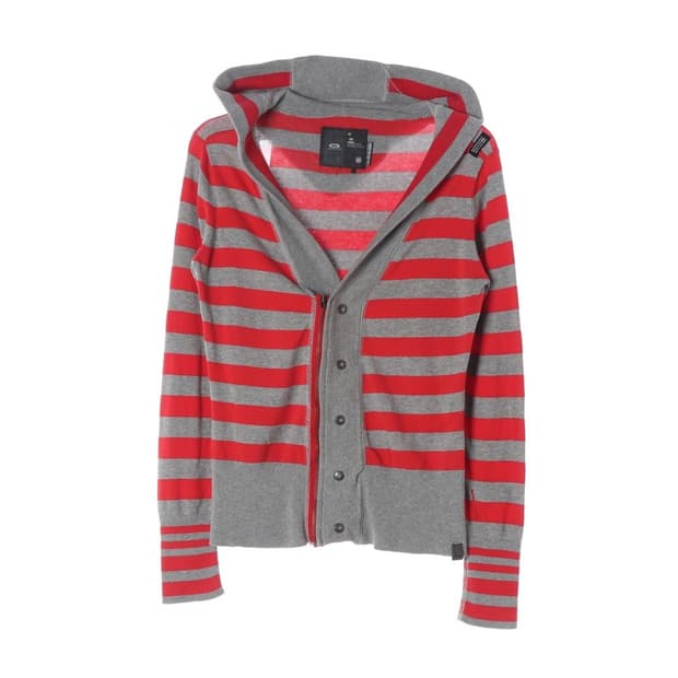 지스타로우 빈티지 레드 단가라 니트 후드 집업 M