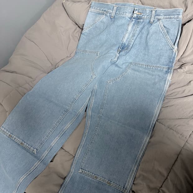 칼하트wip 더블니 연청 스톤워시