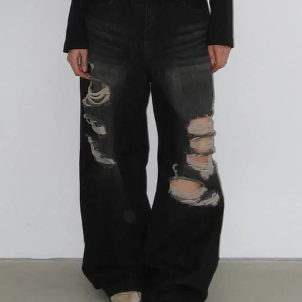 락케이크 데미지 데님진 Faye damage jeans-black