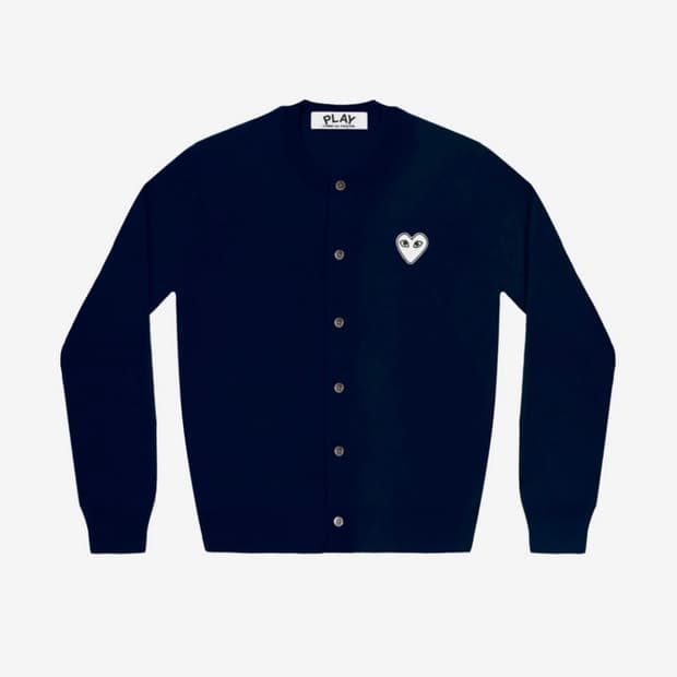 꼼데가르송 네이비 화이트와펜 여성 가디건