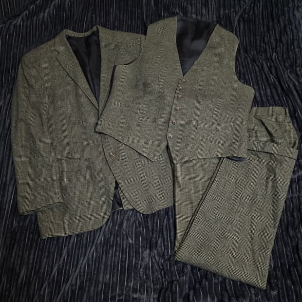 폴로 이태리메이드 글렌체크 3피스 수트 브라운 44R