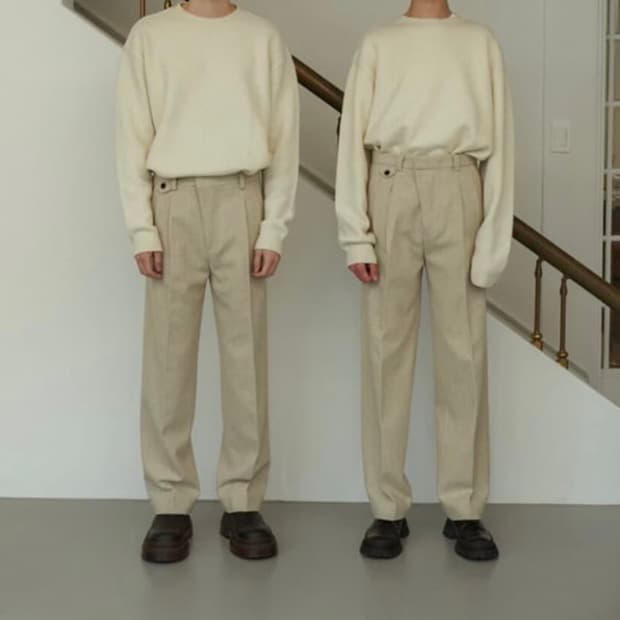 L STU 투턱 모직 울 슬랙스 팬츠