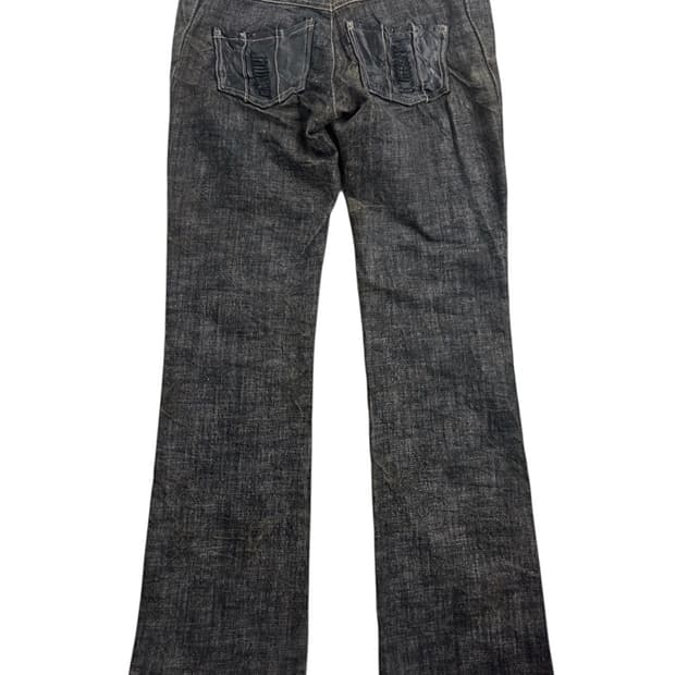 l7 real hip 레더 패치 플레어 데님 팬츠
