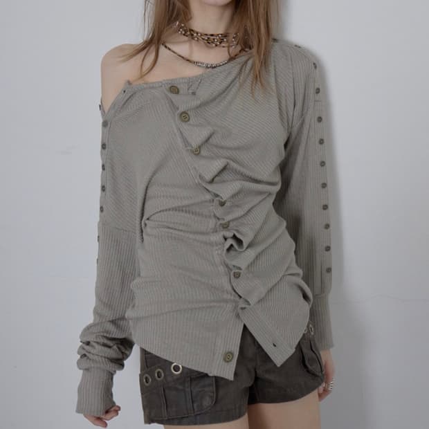 [ASYMMETRY] ruffle cardigan _ khaki