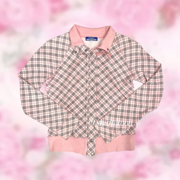 버버리 블루라벨 핑크체크 면집업자켓