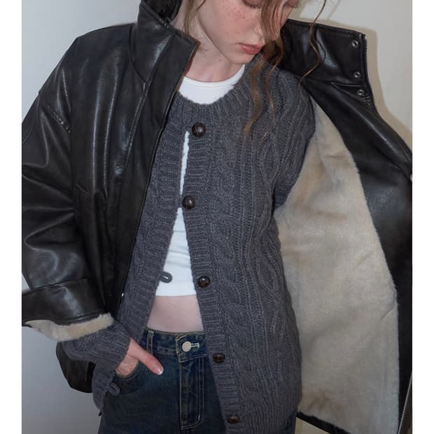 에트몽 레더 퍼 코트 