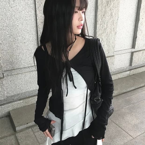 애니원모어 리본 시스루 볼레로 가디건