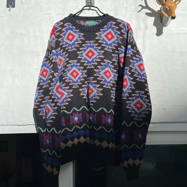 Izod 빈티지 아즈텍 패턴 니트 M