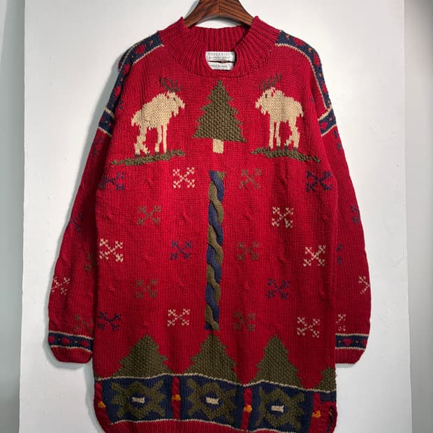 U.S.A. 크리스마스 라미&코튼 어글리니트 원피스 핸드니트 