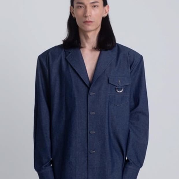 zagae 재크드 패턴 노치드 라펠 데님 셔츠