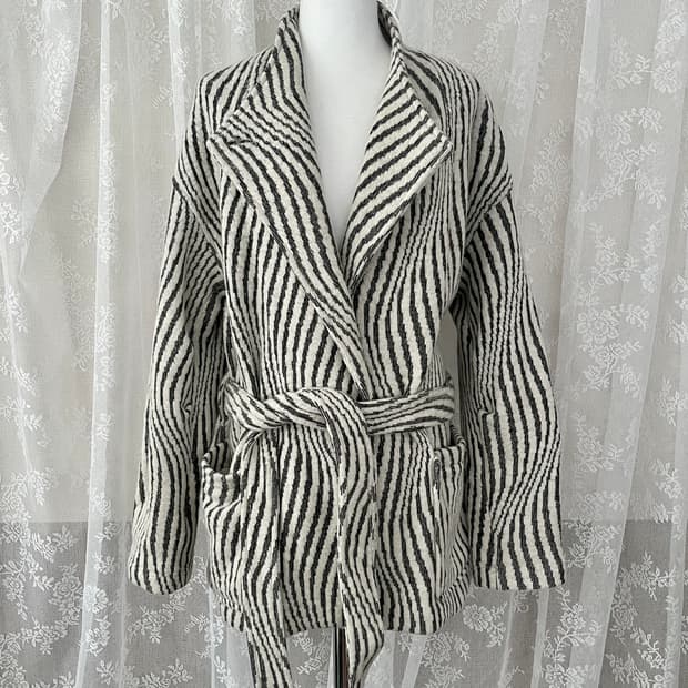 36) 이로 IRO 지브라 패턴 벨티드 울 코트