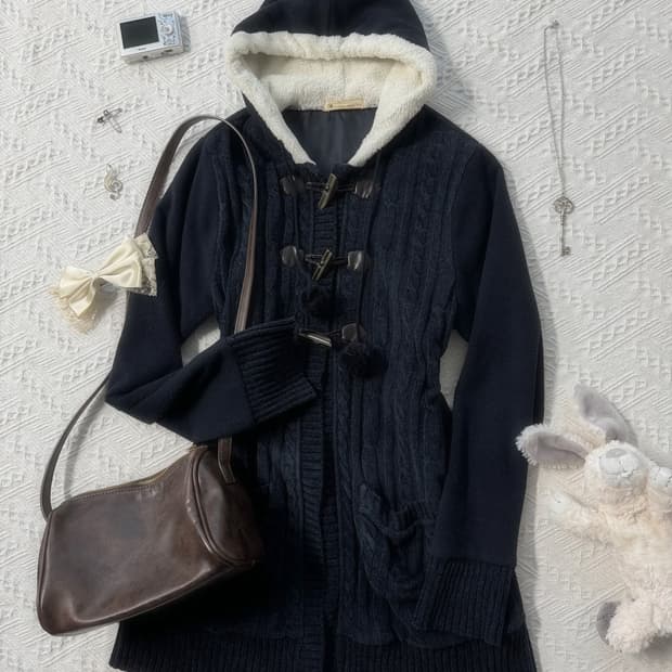  퍼 트리밍 토글 버튼 롱 가디건