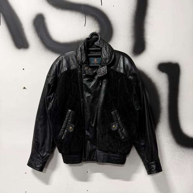 VTG 빈티지 100% 쉽스킨 퀼팅 디테일 양가죽 블루종 자켓