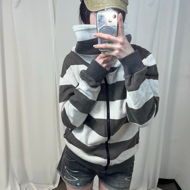 니혼진 스트라이프 하이넥 집업