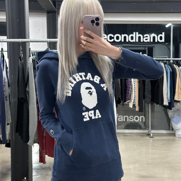 베이프 클래식 컬리지 풀오버 후드 네이비