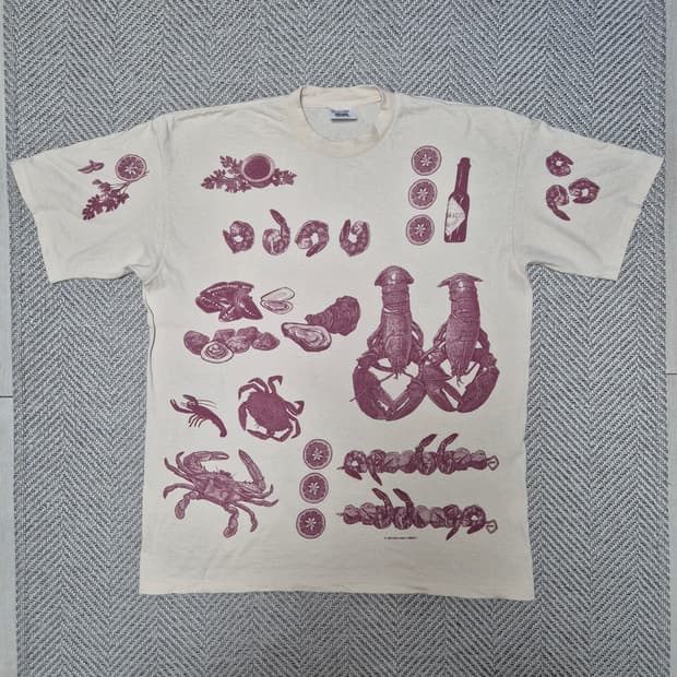 90s 해산물요리 그래픽 싱글스티치 티셔츠 (XL)