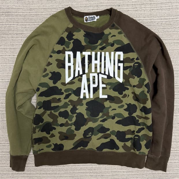 베이프 나그랑 카키 브라운 배색 맨투맨