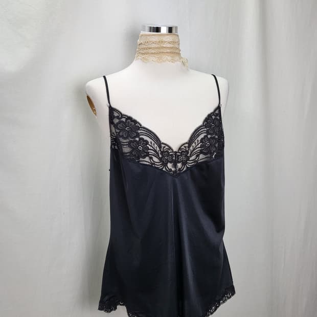 빈티지 블랙 레이스 슬립 캐미솔 나시