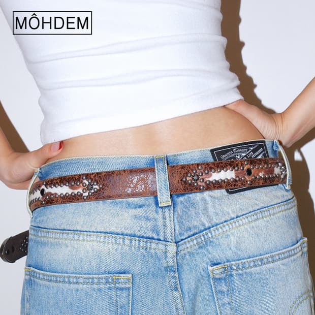 [Unisex] 웨스턴 송치털 카우 에스닉 가죽벨트
