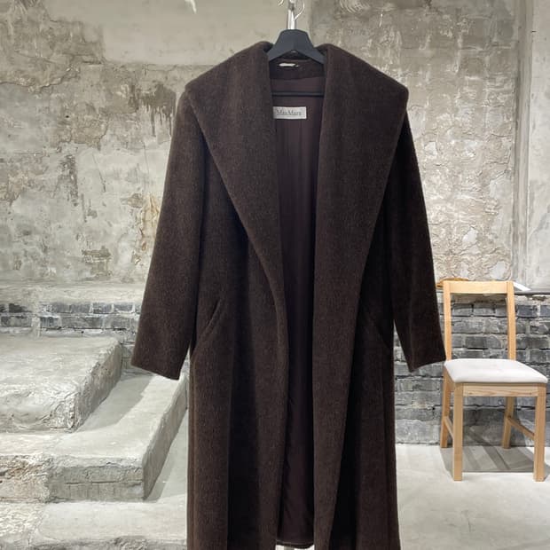 막스마라 브라운 클래식 논 버튼 울 코트