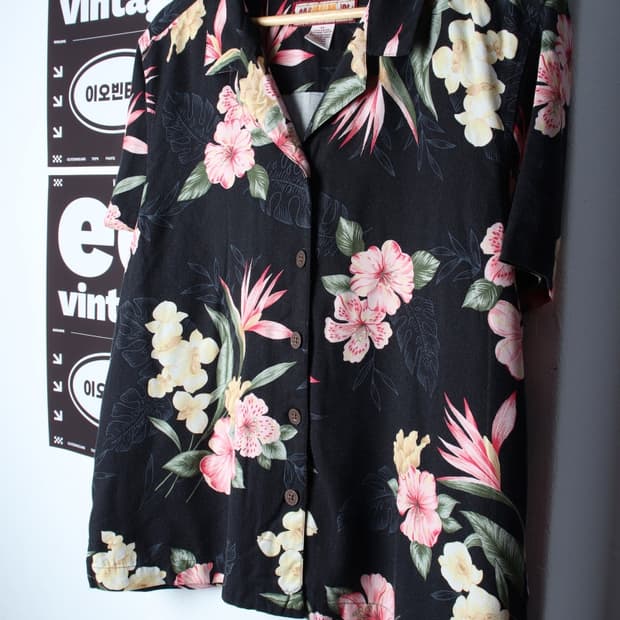 W(XL-2XL) 브랜드빈티지 반팔셔츠 남방 하와이안 블랙-H34099